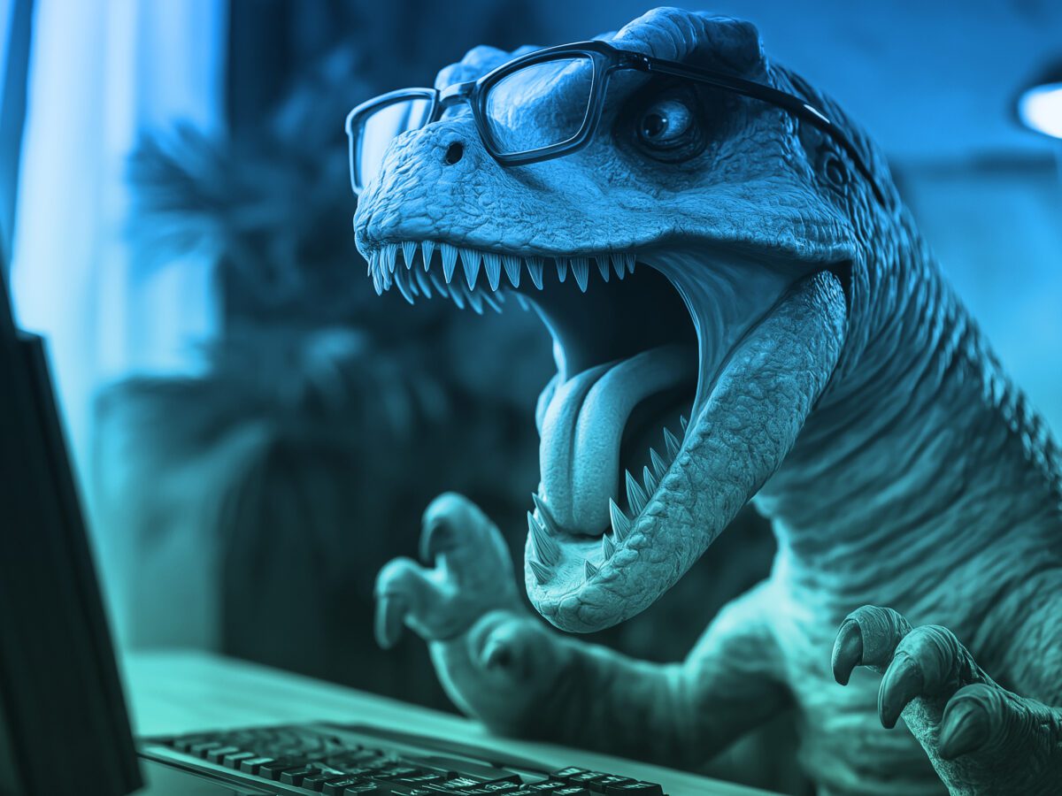 T-Rex working at his computer